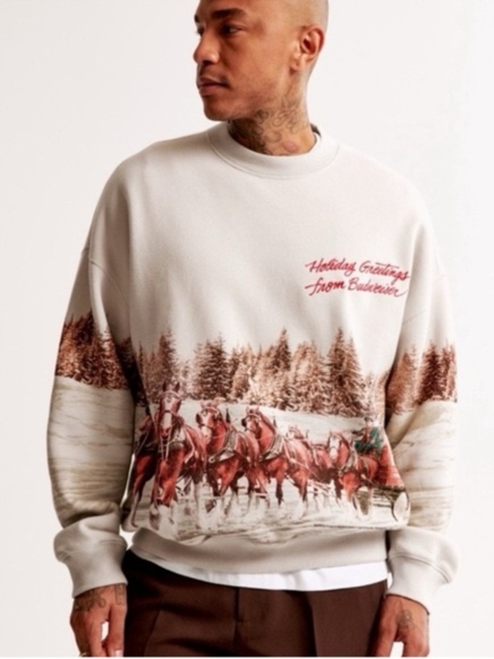 Abercrombie & Fitch Budweiser Clydesdales Horses Holiday Sweatshirt Soft A&F
